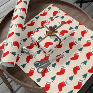 Personalized Wrapping Paper Name Christmas Holiday | Gift Wrap Paper | Christmas Stocking Tree Package