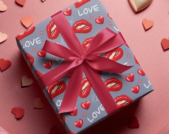 Romantisch cadeaupapier lippen en harten | Cadeaupapier Valentijnsdag