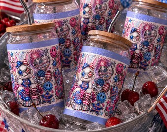 Boîte en verre américaine toute mignonne | Coupe Libbey Lapin patriotique | Américain de l'an 2000