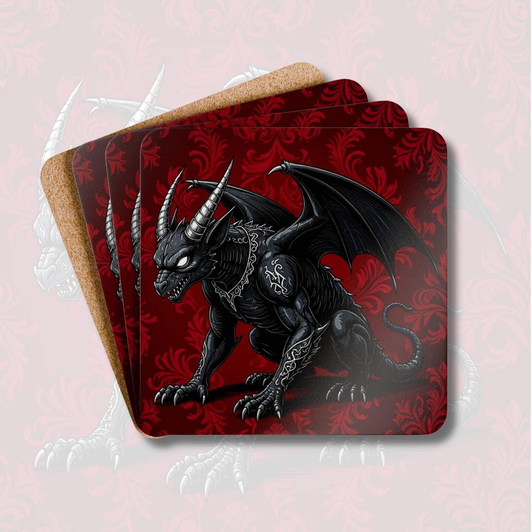 Gothic Gargoyle Coaster Set | Dark Fantasy Drink Mats | Medieval Winged ...
