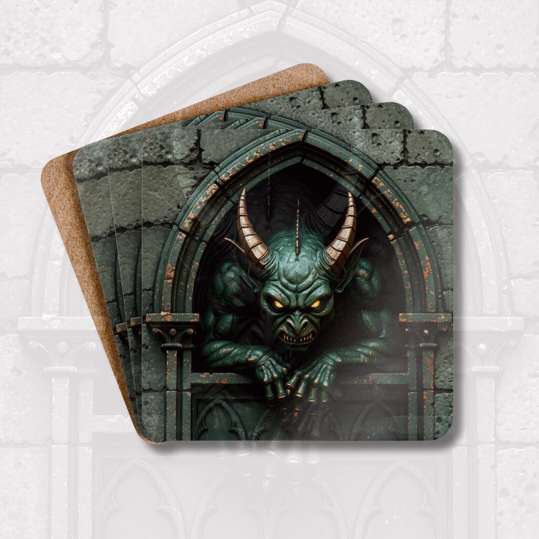 Gothic Gargoyle Coaster Set | Dark Fantasy Drink Mats | Medieval Winged ...