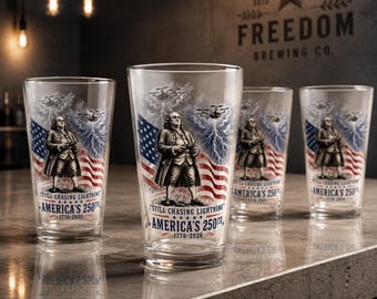 Benjamin Franklin Pint Glass | Patriotic Barware | America 250 Beer Glass | USA Drinkware