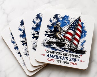 Ensemble de sous-verres George Washington | 250e décoration des États-Unis | Dessous de verre patriotiques | Cadeau présidentiel | États-Unis 1776-2026 | Accessoires de bar Americana