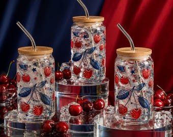 Boîte en verre cerisier patriotique | Coupe américaine Libbey | Verres d'été en cadeau