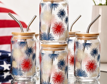Boîte en verre Patriotic Fireworks | Coupe américaine Libbey | Verres du 4 juillet