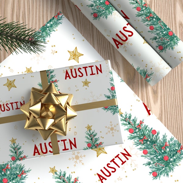 Personalized Wrapping Paper Name Christmas Holiday | Gift Wrap Paper | Christmas Stocking Ornament Package