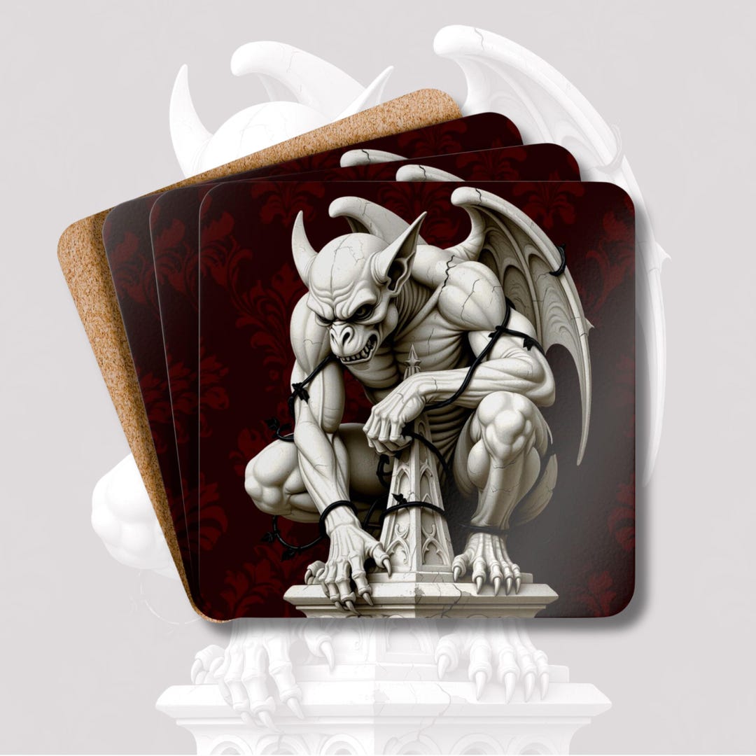 Gothic Gargoyle Coaster Set | Dark Fantasy Drink Mats | Medieval Winged ...