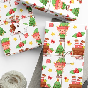 Personalized Wrapping Paper Name Christmas Holiday | Gift Wrap Paper | Elf Santa Tree Packaging