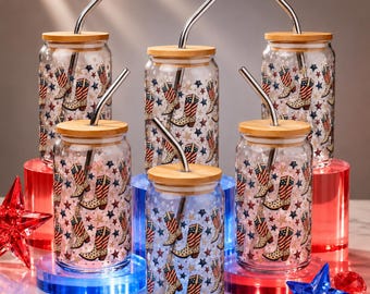 Bottes de cow-boy patriotiques en verre | Verres Western Americana | Tasse à café country