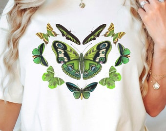 Camiseta de mariposa, bonito regalo de mariposa, camiseta de naturaleza, camiseta con corazón de mariposa, camiseta para amantes de las mariposas, mariposa retro, camiseta de verano para exteriores