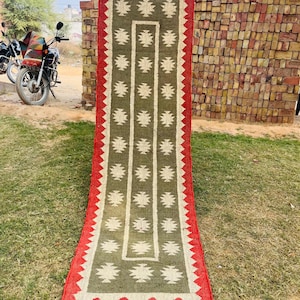 Handgewebter Kelim Läufer Teppich - Vintage Geometrisch Kilim Läufer Teppich Handgewebter Teppich Wolle Jute Teppich Handgewebter Boho Outdoor Teppich
