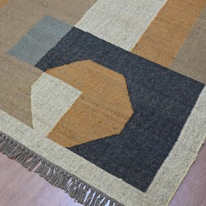 Handwoven Wool Jute Kilim Rug – Rust Terracotta Tribal Geometric Southwestern Boho Living Room Rug