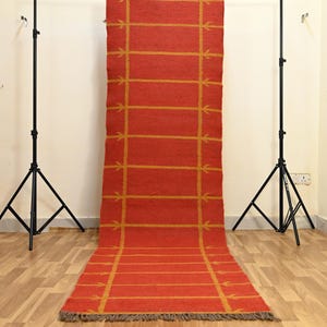 Staircase Runner Rug - Handwoven Jute Kilim, Striped & Eco-Friendly, Ideal for Entryway, Hallway, Bedside Boho-Chic, Red Striped Runner Rug