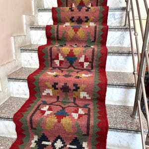 Handwoven Kilim Runner Rug - Vintage Stair Runner Rug Handmade Jute Runner Wool Stair Runner Hallway Entryway Runner Outdoor Runner Rug image 6