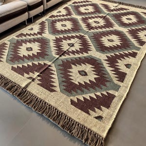 wool jute rug - Handwoven Bohemian Area Rug Outdoor/Indoor Rug, Bedroom Rug, wool jute Kilim Rug, Flatweave Rug, Kilim Jute Rug