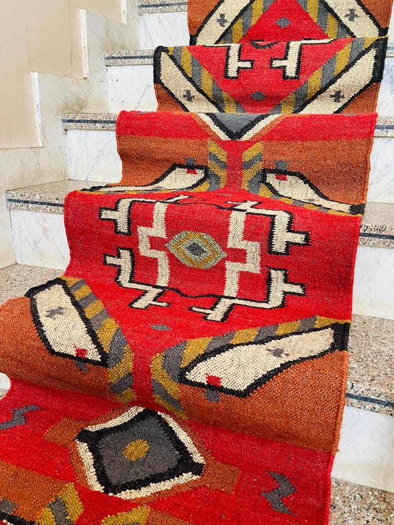 Kilim Stair Runner - Handmade Pink Kilim Runner, Jute Hallway & Kitchen Decor, Custom Size 2x30 Feet, Washable Kilim for Indoor Stairs Jute