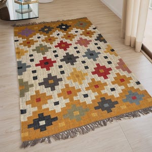 Handwoven Wool Jute Rug: Eco-Friendly Boho Area Rug