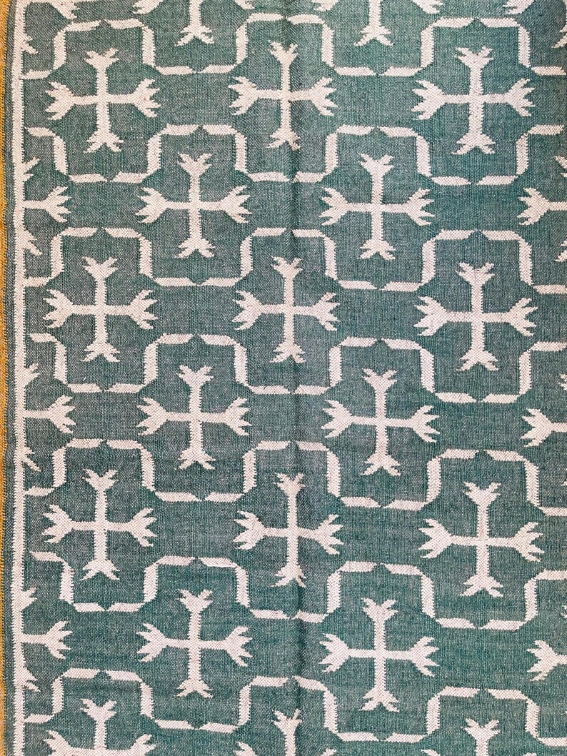Wool Jute Kilim Rug Bohemian Kilim Area Rug, Navajo Flatweave Design, Indian Dhurrie Rug, Eco-Friendly Home Decor image 5