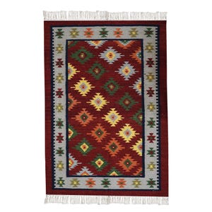 Wool Rugs Handwoven Geometric Flatweave Indian Durrie Rug Bohemian Cotton Jute Custom Hallway Rug