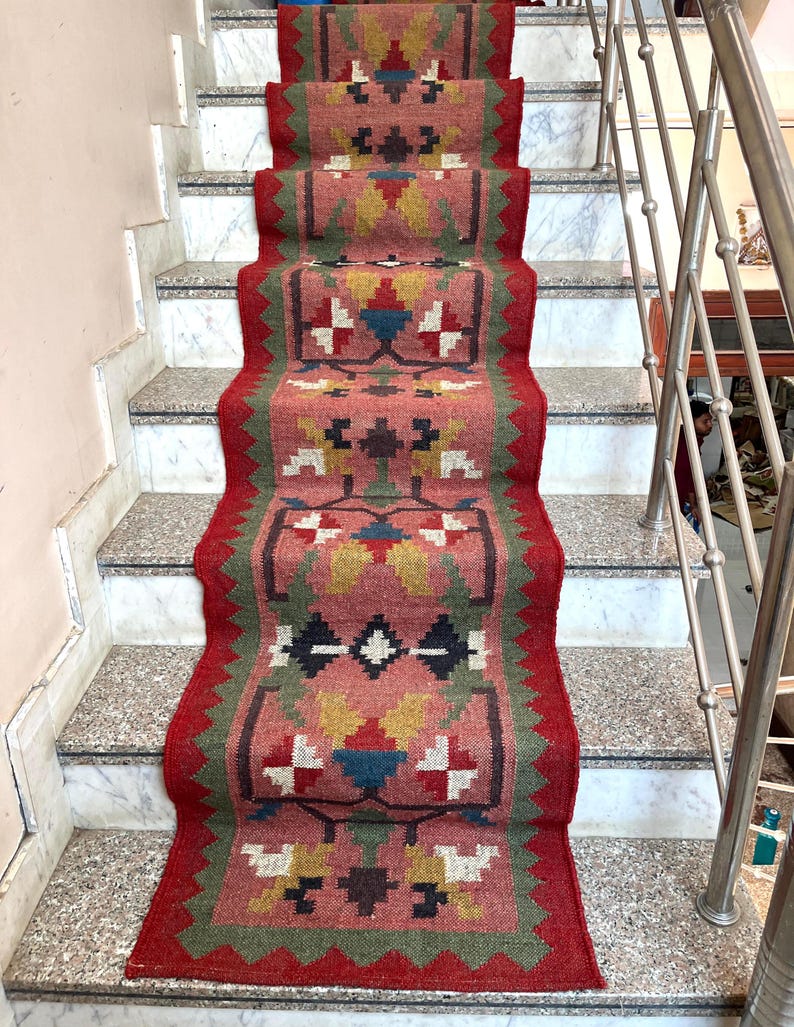 Handwoven Kilim Runner Rug - Vintage Stair Runner Rug Handmade Jute Runner Wool Stair Runner Hallway Entryway Runner Outdoor Runner Rug image 8