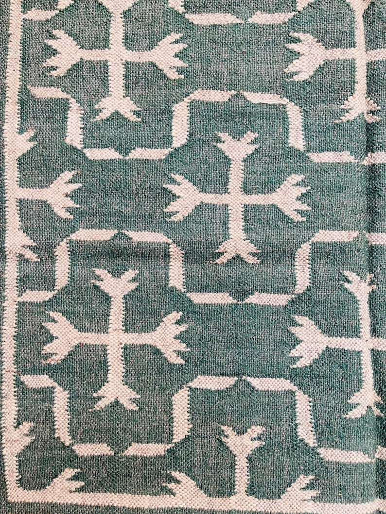 Wool Jute Kilim Rug Bohemian Kilim Area Rug, Navajo Flatweave Design, Indian Dhurrie Rug, Eco-Friendly Home Decor image 8