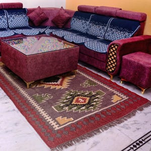 Handwoven Rug - Wool Jute Rug Handmade 6x9 Feet Navajo Kilim Carpet, Brown Flatweave Dhurrie for Living Room & Dining Room Decor