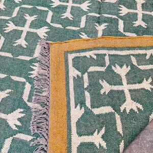 Wool Jute Kilim Rug Bohemian Kilim Area Rug, Navajo Flatweave Design, Indian Dhurrie Rug, Eco-Friendly Home Decor image 2