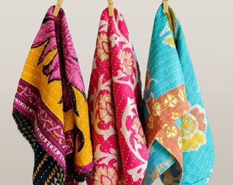 Vintage kantha quilted sari handmade cotton Tea Towel  set of 5 pcs KitchenTowel ,Mother Gift, Sister Gift ,Kitchen dishcloth home kitchen