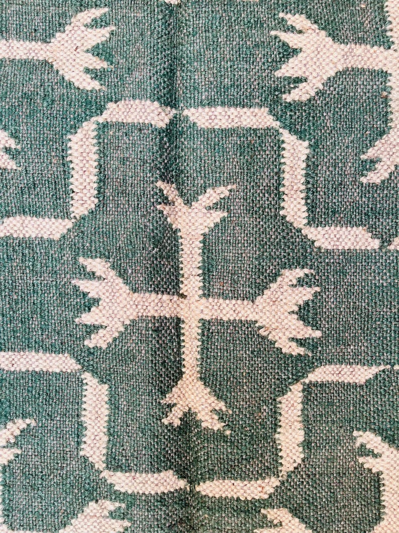 Wool Jute Kilim Rug Bohemian Kilim Area Rug, Navajo Flatweave Design, Indian Dhurrie Rug, Eco-Friendly Home Decor image 7