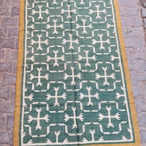 Wool Jute Kilim Rug Bohemian Kilim Area Rug, Navajo Flatweave Design, Indian Dhurrie Rug, Eco-Friendly Home Decor image 10