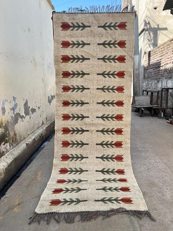 Stair Runner - Floral Kilim Runner, Jute Hallway & Kitchen Decor, Mid-Century Hallway Runner | Minimalist Decor | Eco-Friendly | Custom Size