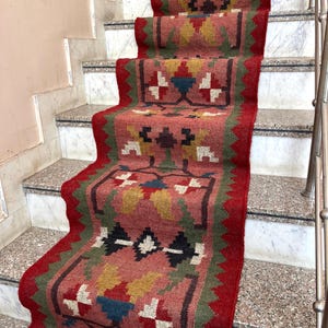 Handwoven Kilim Runner Rug - Vintage Stair Runner Rug Handmade Jute Runner Wool Stair Runner Hallway Entryway Runner Outdoor Runner Rug image 5