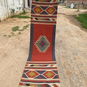 Handwoven Kilim Stair Runner: Vintage Wool & Jute Hallway Rug
