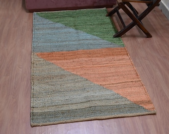 Hampajutematta - Handvävd hampamatta Dhurrie, naturlig jute, handflätad hampamatta, sängmatta i jute, traditionell, naturlig