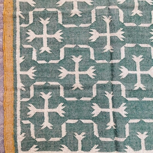 Wool Jute Kilim Rug Bohemian Kilim Area Rug, Navajo Flatweave Design, Indian Dhurrie Rug, Eco-Friendly Home Decor image 4