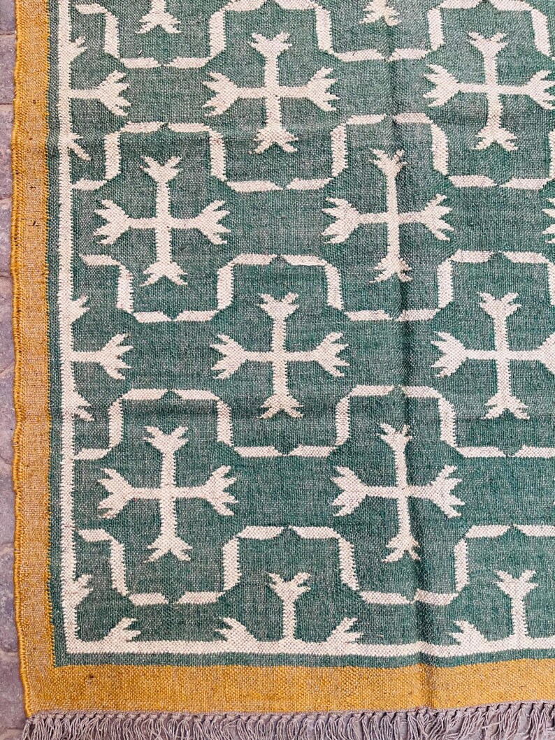 Wool Jute Kilim Rug Bohemian Kilim Area Rug, Navajo Flatweave Design, Indian Dhurrie Rug, Eco-Friendly Home Decor image 4
