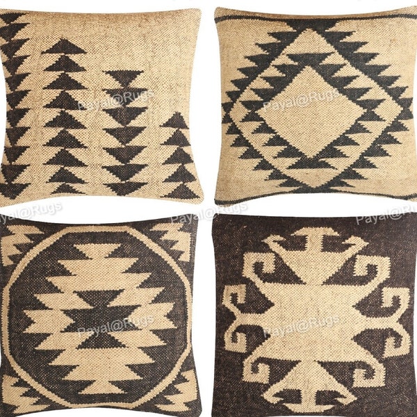 Handmade 45x45cm 4 Set jute cushion covers,Throw Pillow Set Bohemian pillowcases,Throw Kilim Pillow Cover bed sofa decor pillow cover