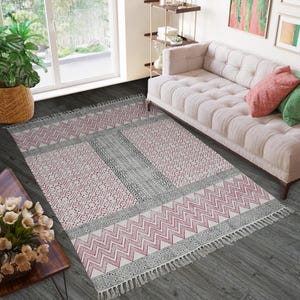 Handmade Cotton Printed Rug, Block Print Rug, Southwestern Rug, Flatweave Cotton Rug, Indian Dhurrie Rug, Bohemian Rug, Washable Rug