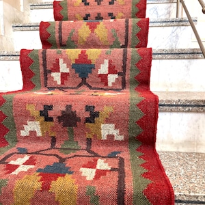 Handwoven Kilim Runner Rug - Vintage Stair Runner Rug Handmade Jute Runner Wool Stair Runner Hallway Entryway Runner Outdoor Runner Rug image 2