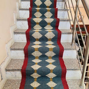 Handmade Wool Jute Stair Runner: Vintage Kilim Rug, Bohemian Hallway Decor