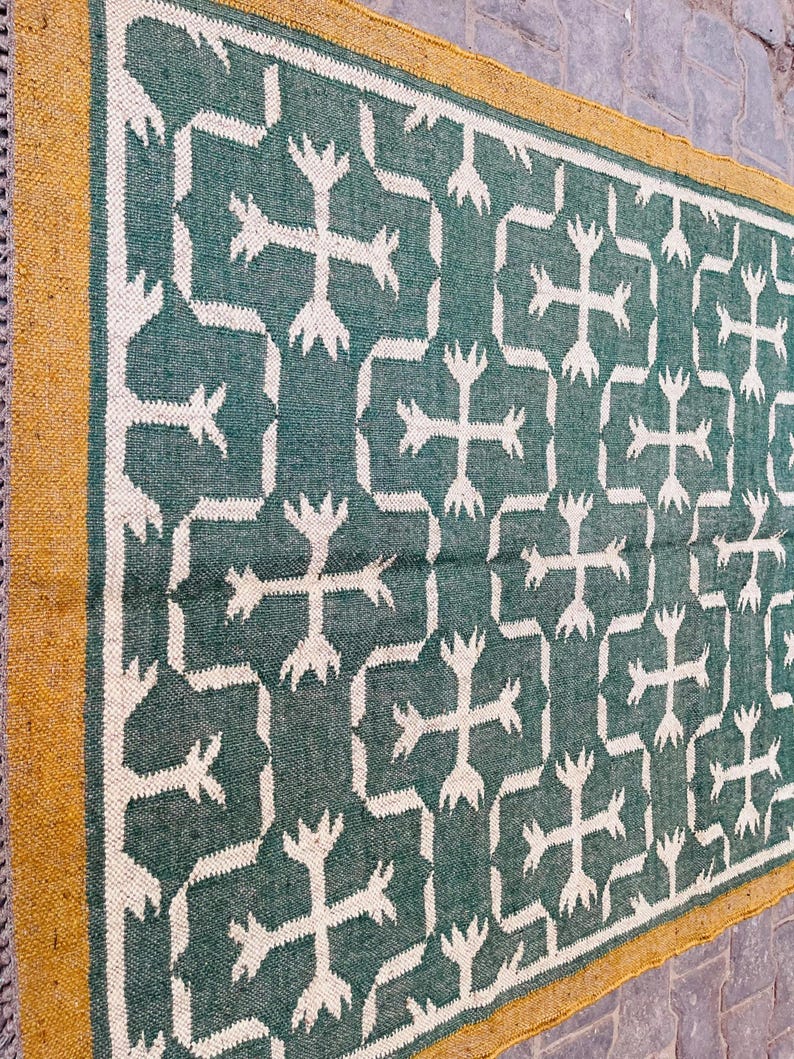 Wool Jute Kilim Rug Bohemian Kilim Area Rug, Navajo Flatweave Design, Indian Dhurrie Rug, Eco-Friendly Home Decor image 6