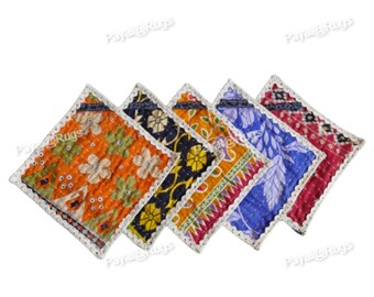 Vintage kantha quilted sari handmade cotton pot holder set of 5 pcs Kitchen Pot holder,Mother Gift, Sister Gift ,Kitchen dishcloth potholder