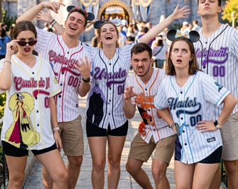 Personalized Disney Villains Baseball Jersey, Custom Hades Ursula Scar Sports Shirt, Family Matching Vacation Gift