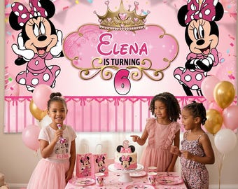 Custom Minnie Mouse Birthday Backdrop, Disney Minnie Birthday Party Banner, Birthday Girl Minnie Decor Wall, Girls Trip Banner