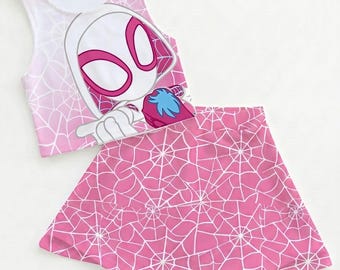 Spider Gwen Spidey-sportkledingset, Gwen Stacy Spidey-skortoutfit, superheldenfilmjurk