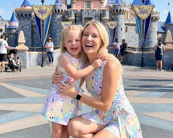 Disney Pastel Mickey Mouse Matching Tennis Dress Skirt - Striped Sleeveless Athletic Dress for Kid Women