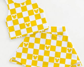 Zomerse geruite Mickey-sportkledingset, Aesthetic Mouse Icon-skort, gebonden damesoutfit zomersportkleding