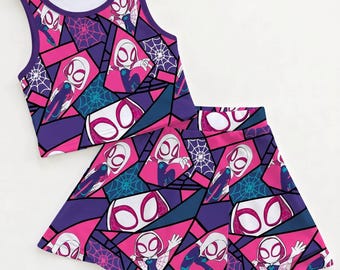 Spider Gwen Spidey-sportkledingset, Gwen Stacy Spidey-skortoutfit, superheldenfilmjurk