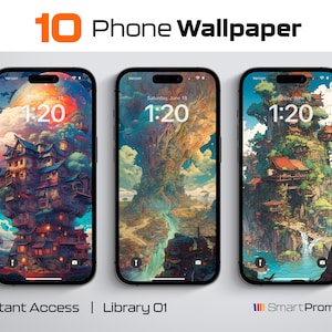 Mobile Phone Wallpapers, Fantasy Wallpaper iPhone, Illustration Smartphone Wallpaper Set, Phone Aesthetic Background, Digital Wallpaper