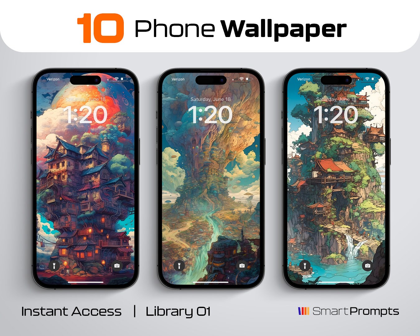 Mobile Phone Wallpapers, Fantasy Wallpaper iPhone, Illustration Smartphone Wallpaper Set, Phone Aesthetic Background, Digital Wallpaper